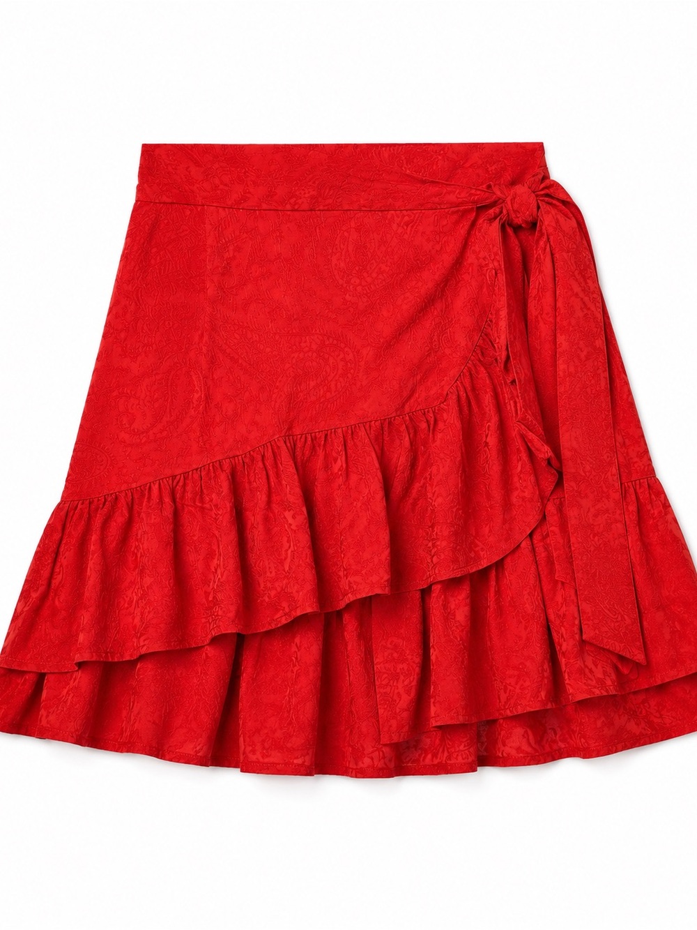 Maje Bright Red Asymmetrical Ruffle Wrap Skirt